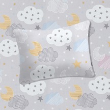%100 Pamuklu Bebek Lastikli Çarşaf 70x130+20 Bebek Yastık Kılıfı 35x45 Gri-beyaz