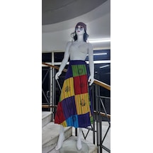 Hint Etnik Kadın Patchwork Desenli Anvelop Etek 95 Cm Sarı