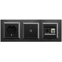 Ovivo Quantum Siyah 3'lü Set Topraklı Priz, F Konnektör Ve Cat5 D