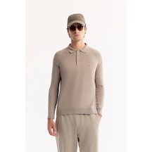 Avva Erkek Vizon Polo Yaka Düğmeli Soft Touch Dokulu Triko Regular Fit Kazak A52y5030