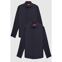 D'S Damat Ds Damat Slim Fit Lacivert İtalyan Yaka Dar Kesim Klasik Kravatlık Uzun Kollu Kolay Ütülenebilir Nefes Alan 2'li Gömlek 2hf02ortbn86 Lacivert