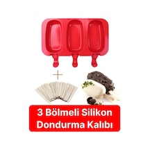 1 Adet Magnum Silikon Dondurma Kalıbı 50 Çubuk Hediyeli 3'lü Renkli Çubuk Dondurma Kabı Buz Kalıbı S Diğer