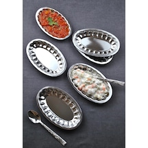 6'lı Çelik Dilimli Küçük Kayık Tabak Dilimli Kayık Tabağı Mini Meze Kahvaltı Sunum Kase 18x11 Cm Çok Renkli