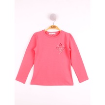 Toontoy Kids Toontoy Kız Çocuk Göğsü Çiçek Nakışlı T-shirt Pudra