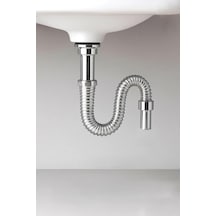80 Cm Krom Körüklü Lavabo Gider Borusu Esnek Metal Lavabo Sifon Hortumu, Uzatılabilir Gider B