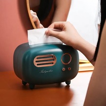 Mavi-l-retro Radyo Modeli Doku Kutusu Masaüstü Kağıt Tutucu Vintage Dağıtıcı Depolama Peçete Durumda Organizatör Süsleme Zanaat