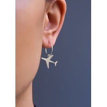 Papatya Silver 925 Ayar Gümüş Aeroplane, Fly, Uçak Halka Küpe