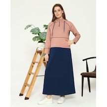 Sıla Kapüşon Detaylı Çift Renk Sweat Elbise - 71042 - İndigo-indigo