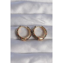 Dodes Dodes Pirinç Gold Renk Siyah Etnik Desenli Halka Küpe Tg27bkp9073 Çok Renkli