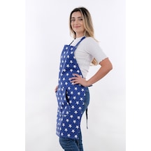 Motif Ayarlanabilir Askılı Şef Önlüğü Chef Mutfak Önlüğü Yıldızlı Mavi