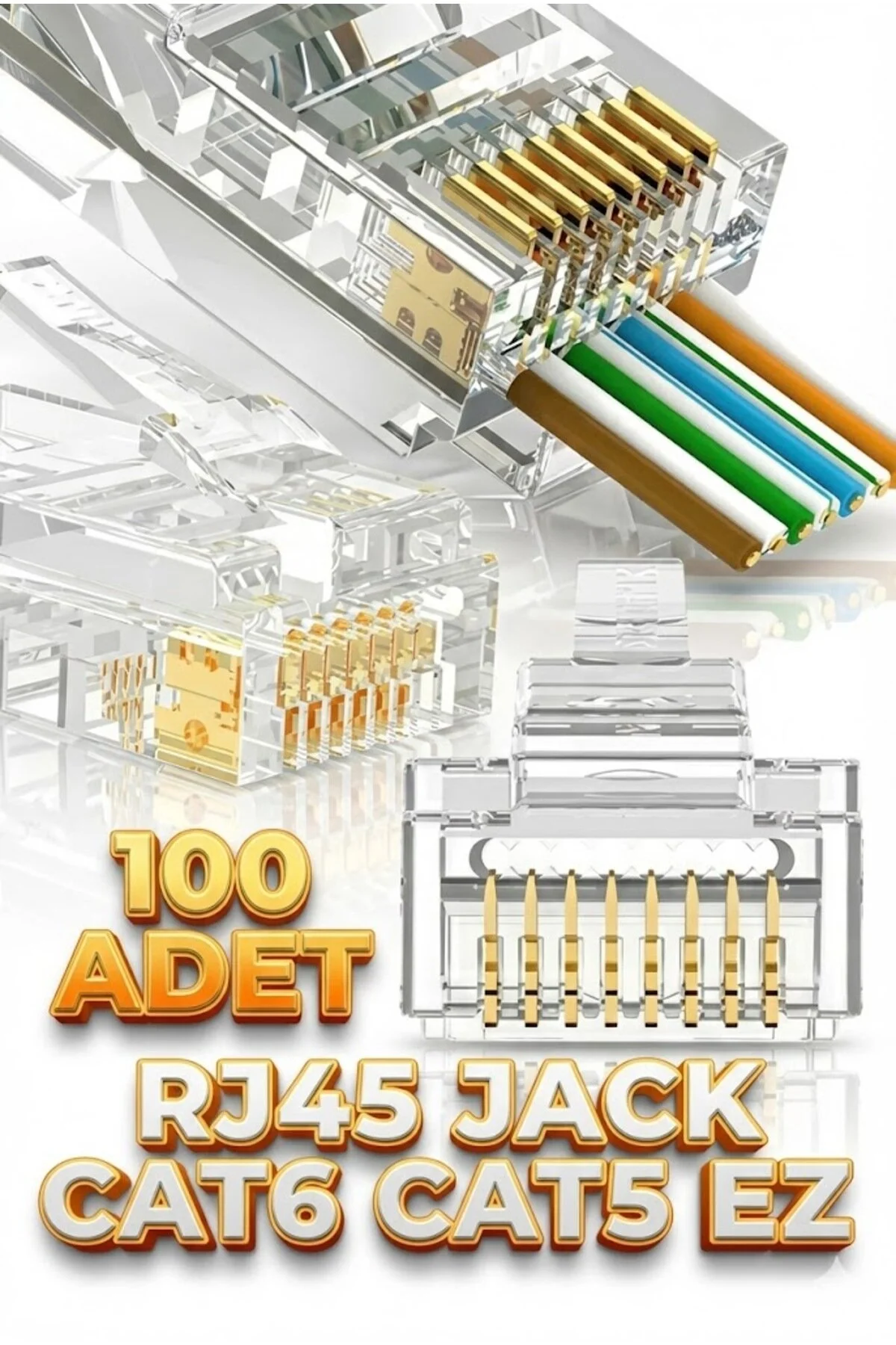 Yeni Nesil Ez Rj45 8p8c Utp Jak Konnektör 100 Lü Paket Rj45 Cat5/cat6 Network Bağlantılarına Uygun
