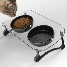 Mama Kabı, Mama Ve Su Kabı, Kedi Mama Kabı, Kedi Mama Ve Su Kabı, Köpek Mama Kabı, Kedi Mama Kapları, Köpek Mama Ve Su Kabı, 15 Eğimli Yüksek Çift Kaseli Transparan+siyah