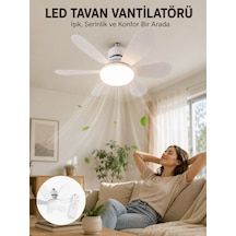 Uzaktan Kumandalı Led Tavan Vantilatörü Yüksek Aydınlatma Güçlü Esinti Süper Sessiz Çalışma Özellikli - Lisinya