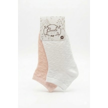 Cocole Socks Kız Bebek Patik Çorabı 2'li Set Pamuklu Beyaz & Somon Baklava Desenli Çok Renkli