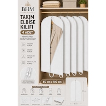 4'lü Takım Elbise Kılıfı 60x100 Cm Çift Fermuarlı Gamboç Elbise Kılıfı Kıyafet Koruyucu Toz Geçirmez Dolap Düzenleyici Beyaz