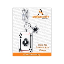 Maça Ası İskambil Kart Charm Asafaccessory Gümüş