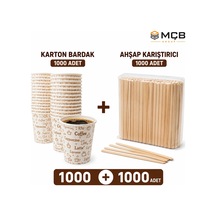1000 Adet Karton Bardak + 1000 Adet Ahşap Karıştırıcı Seti Tek Kullanımlık Çay Kahve Bardağı Ve Ka