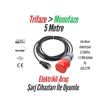 Bemis Elektrikli Araç Trifaze Uzatma Kablosu 32a 16a 5 Metre/3,7 Kw 1/16a Fiş 5/32a Priz 3x2,5 Ttr 1/16a Fiş 5/32a Priz 3x2,5 Ttr