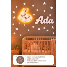 Ahşap Bulutlu Tavşan Lamba & Işıksız İsimlik Seti İsimli Bebek Ve Çocuk Odası Dekoru Beyaz
