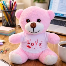 Love Tişörtlü Pembe Peluş Ayıcık Renkli