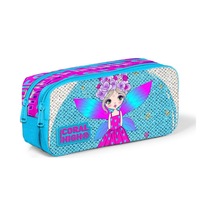Coral High Kids Pembe Mavi Peri Desenli Simli İki Bölmeli Kalem Çantası 22399 Çok Renkli