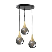 Mylights Retro Rusik Vintage Üçlü Füme Camlı Sarkıt Avize Siyah