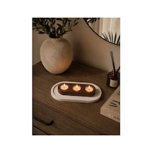 3 Lü Oval Mumluk Dekoratif Tepsi El Yapımı Şık Mumluk Kahverengi