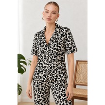 Norcia Sports Kadın Kısa Kol Comfort Leopar Pijama Takımı 4737 Siyah Çok Renkli - 929323282 Çok Renkli - 929323282 Çok Renkli