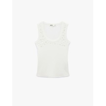 Koton Pamuklu Slim Fit U Yaka İnci Ve Fiyonk İşlemeli Atlet Tişört Kırık Beyaz 6sak10390ek Ekru