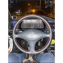Dikişli Direksiyon Kılıfı Damarlı Deri Kırmızı Dikişli Toyota Corolla 98 Kasa İçin Renkli