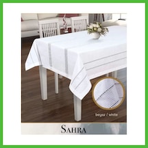 Vaveni Polyester Ajurlu Keten Masa Örtüsü Tablecloth 160x260 Cm Dantelli Yemek Masası Örtüsü Sahra Model Beyaz Arz
