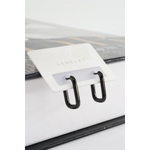 Kadın 316 L Paslanmaz Çelik 1.8 Cm Dikdörtgen Model Küpe - Siyah