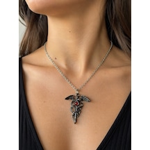 Kanatlı Figür Detaylı Metal Kolye Siyah Ton Zincirli Unisex Kolye Çok renkli
