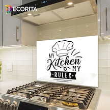 Decorita My Kitchen My Rules  Cam Ocak Arkası Beyaz Fon 49,5x76cm