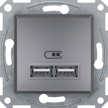 Schneider Asfora Plus Çelik Usb Şarj Prizi 21A Type A Çerçevesiz