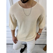 Tişört Örme Triko Tişört Nefes Alabilen Terletmez Oversize Bol Kesim Salaş T-shirt Krem
