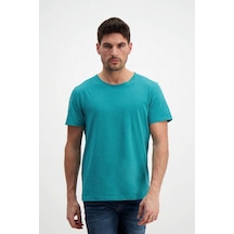 Rich Erkek Yıkamalı Basic T-shirt Tişört %100 Pamuk Tişört Turkuaz