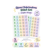 Öğrenci Motivasyon Etiketi Seti 70 Adet 2 Sayfa Çok İyi, İyi Gidiyorsun, Biraz Daha Dikkat, Tekrar Etmelisin Sticker Çok Renkli