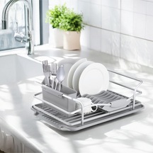 Paslanmaz Alüminyum Tek Katlı Gri Bulaşıklık Modern Tabaklık Gri