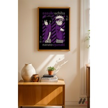 Naruto Ve Sasuke Poster, Ahşap Çerçeveli Duvar Tablosu - Anime Severlere Özel Hediye