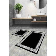 Siyah Çerçeve Temalı Banyo Halısı Klozet Paspas Seti Bs034n11