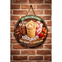 Mayeka Cafe Restoran İçin Frappuccino Kahve Duvar Kapı Tablo Süsü Ahşap Askılı Pano Tabela No 14