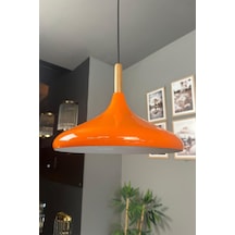 Champion Parlak Turuncu Ahşap Tekli Avize Sarkıt Salon Mutfak Cafe Butik Lamba Aydınlatma Avizeler Turuncu