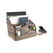 Tr Wavy Masaüstü Organizer A4 Kağıt Kalemlikli Evrak Rafı Mini Kitaplık Ceviz Genel