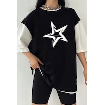 Tarzsokak Çift Renk Yıldız 2 Baskılı Unisex Tshirt Beyaz