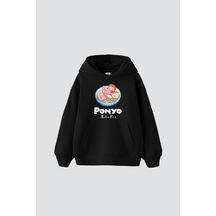 Ponyo Baskılı Oversize Unisex Beyaz Siyah