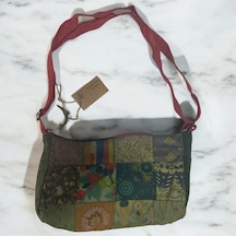 Vintage Renkli Etnik Salaş Küçük S Boy Plaj Günlük Toparlayıcı Kadın Kol Omuz Çantası 28m X 17cm Yeşil