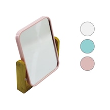 Dikdörtgen 20.5x15.5cm Ahşap Bambu Ayaklı Makyaj Aynası Çift Taraflı Renkli Plastik Çerçeve Bx40 Çok Renkli