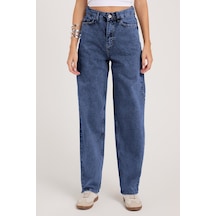Tudors Kadın Regular Fit Klasik Kesim Baggy Pamuklu Geniş Paça Mavi Jean Pantolon-39514