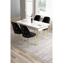Canisa Tia Serisi 80x132 Açılabilir Mdf Gold Detay Beyaz Masa Takımı Ve 4 Siyah Sandalye Masa Beyaz Sandalye Siyah